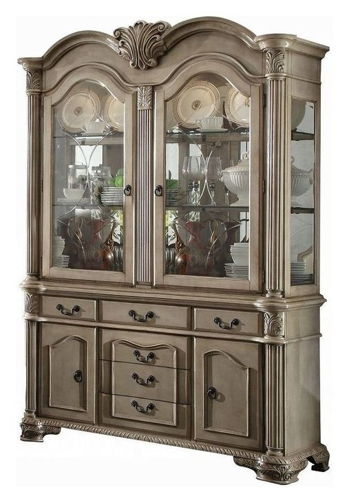 Chateau De Ville Antique White 4 Door Buffet and Hutch with LED