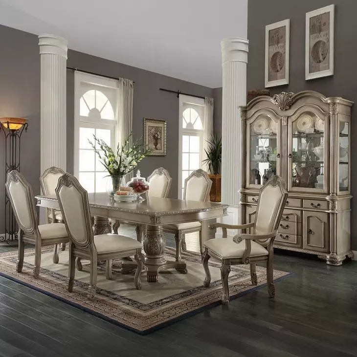 Chateau De Ville Antique White 4 Door Buffet and Hutch with LED