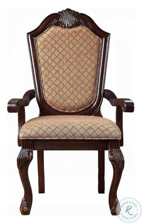 Chateau De Ville Fabric and Espresso Arm Chair Set of 2
