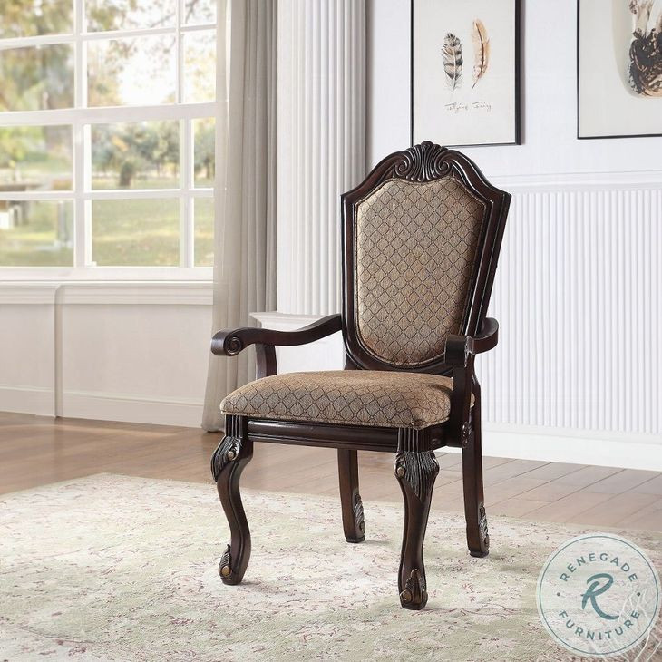 Chateau De Ville Fabric and Espresso Arm Chair Set of 2