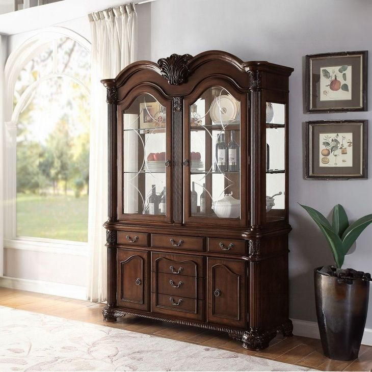 Chateau De Ville Espresso 4 Door Buffet and Hutch with LED