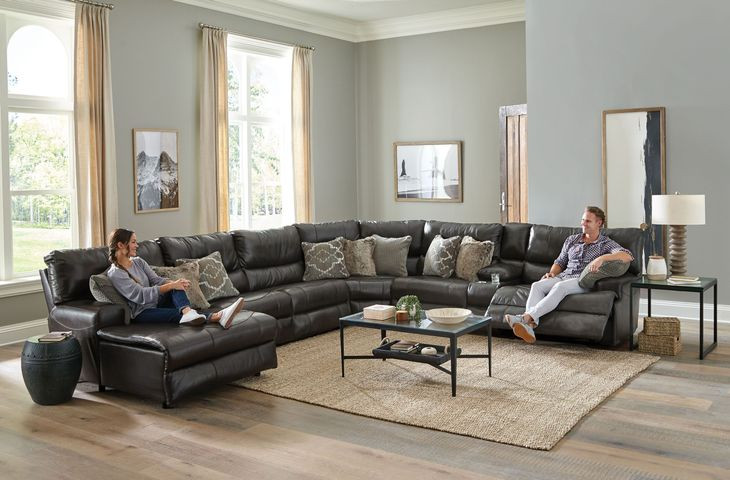 Como Steel Leather 7 Piece Power Reclining Modular Sectional with LAF Chaise