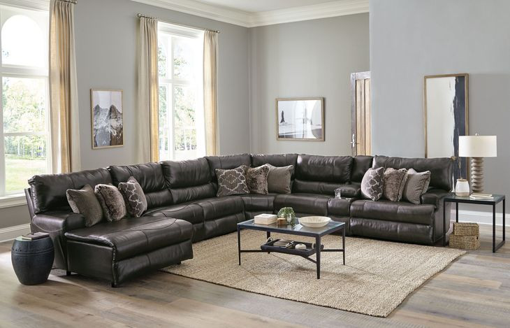Como Steel Leather 7 Piece Power Reclining Modular Sectional with LAF Chaise