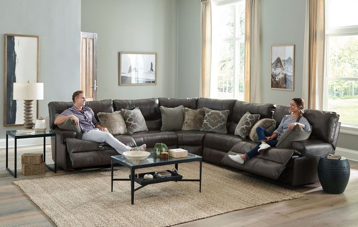 Como Steel Leather 5 Piece Power Reclining Modular Sectional
