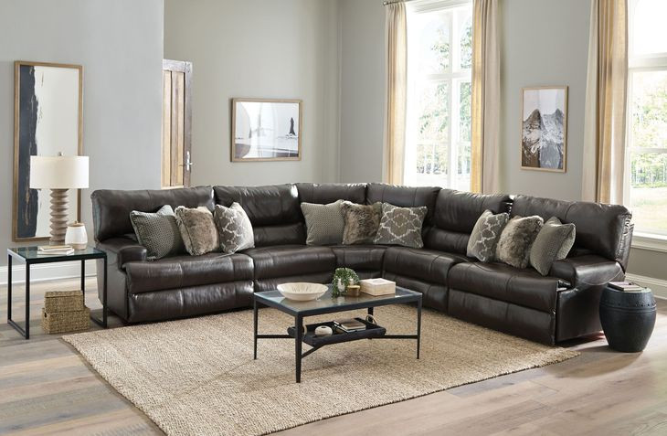 Como Steel Leather 5 Piece Power Reclining Modular Sectional