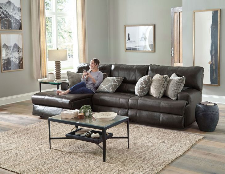 Como Steel Leather 3 Piece Power Reclining Modular Sectional with LAF Chaise