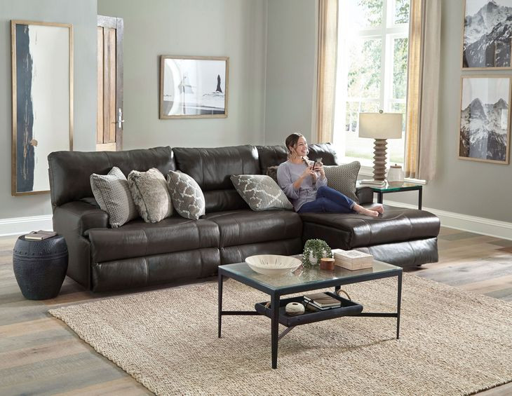 Como Steel Leather 3 Piece Power Reclining Modular Sectional with RAF Chaise