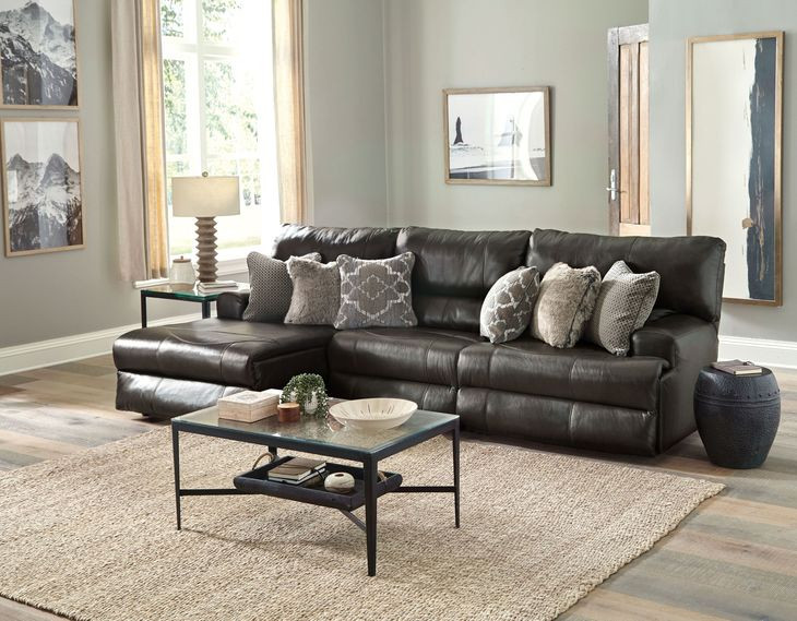 Como Steel Leather 3 Piece Power Reclining Modular Sectional with LAF Chaise