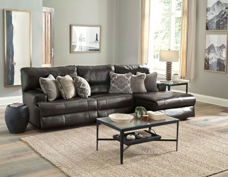 Como Steel Leather 3 Piece Power Reclining Modular Sectional with RAF Chaise