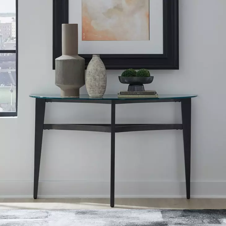 Verano Espresso Demilune Glass Top Sofa Table