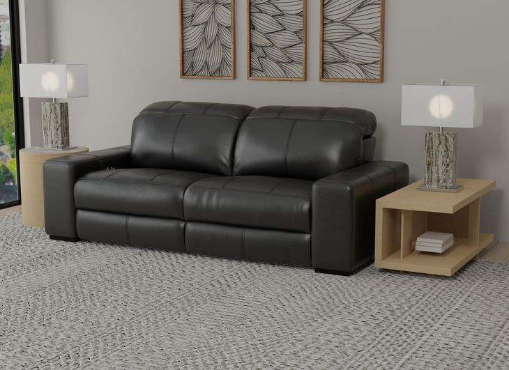 Ferrara Black Leather 93" Zero Gravity Power Reclining Sofa with Power Headrest and USB Charging