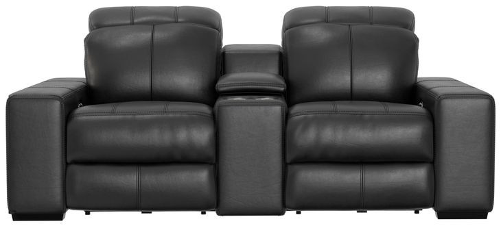 Ferrara Black Leather 87" Zero Gravity Power Reclining Console Loveseat with Power Headrest and USB Charging