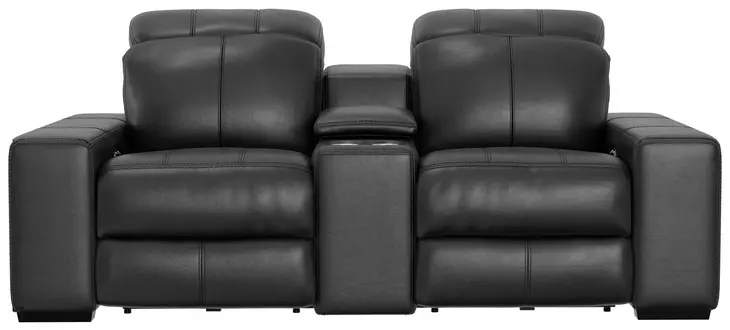 Ferrara Black Leather 87" Zero Gravity Power Reclining Console Loveseat with Power Headrest and USB Charging