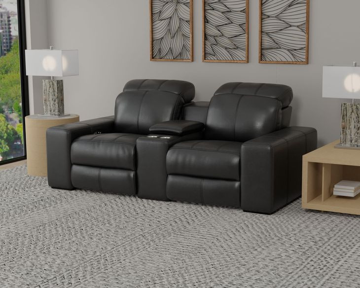 Ferrara Black Leather 87" Zero Gravity Power Reclining Console Loveseat with Power Headrest and USB Charging