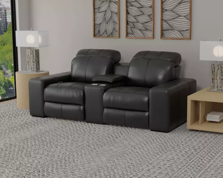 Ferrara Black Leather 87" Zero Gravity Power Reclining Console Loveseat with Power Headrest and USB Charging
