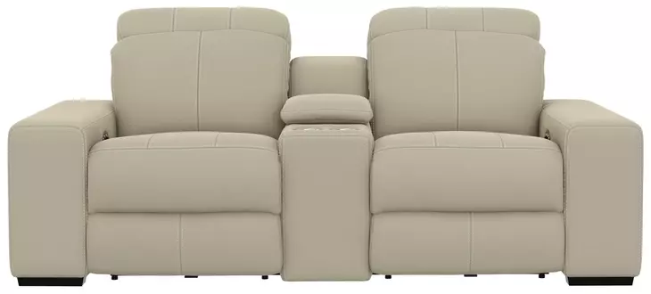 Ferrara Smoke Leather 87" Zero Gravity Power Reclining Console Loveseat with Power Headrest and USB Charging