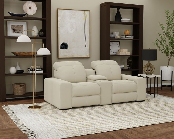 Ferrara Smoke Leather 87" Zero Gravity Power Reclining Console Loveseat with Power Headrest and USB Charging