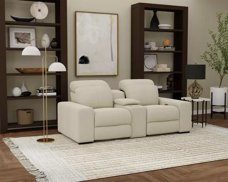 Ferrara Smoke Leather 87" Zero Gravity Power Reclining Console Loveseat with Power Headrest and USB Charging