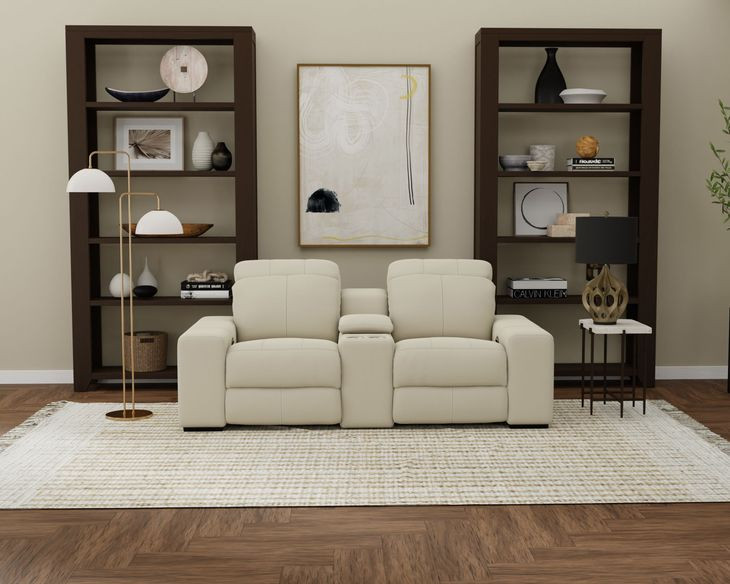 Ferrara Smoke Leather 87" Zero Gravity Power Reclining Console Loveseat with Power Headrest and USB Charging