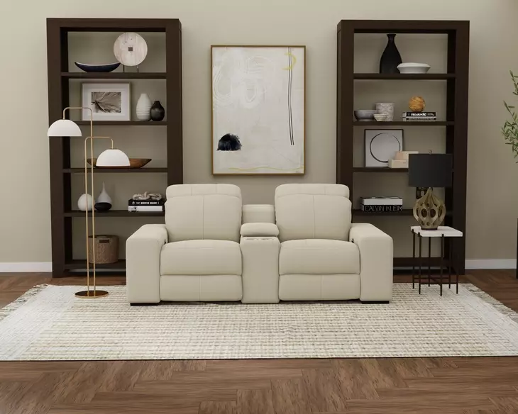 Ferrara Smoke Leather 87" Zero Gravity Power Reclining Console Loveseat with Power Headrest and USB Charging