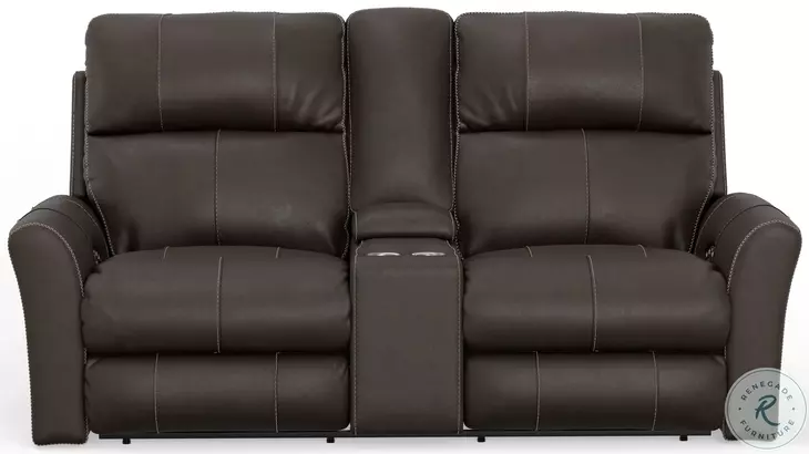 Fredda Coffee Lay Flat Power Reclining Console 79" Loveseat with Power Headrest And Zero Gravity
