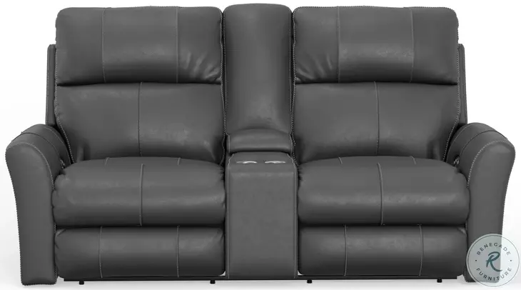 Fredda Anthracite Lay Flat Power Reclining Console Loveseat with