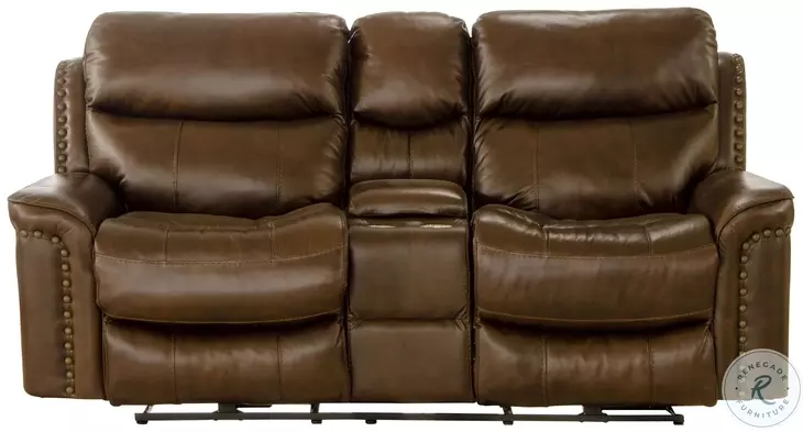 Ceretti Brown Leather Power Reclining Console 75" Loveseat