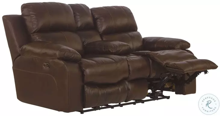 Positano Cocoa Power Reclining Console Loveseat With Storage from