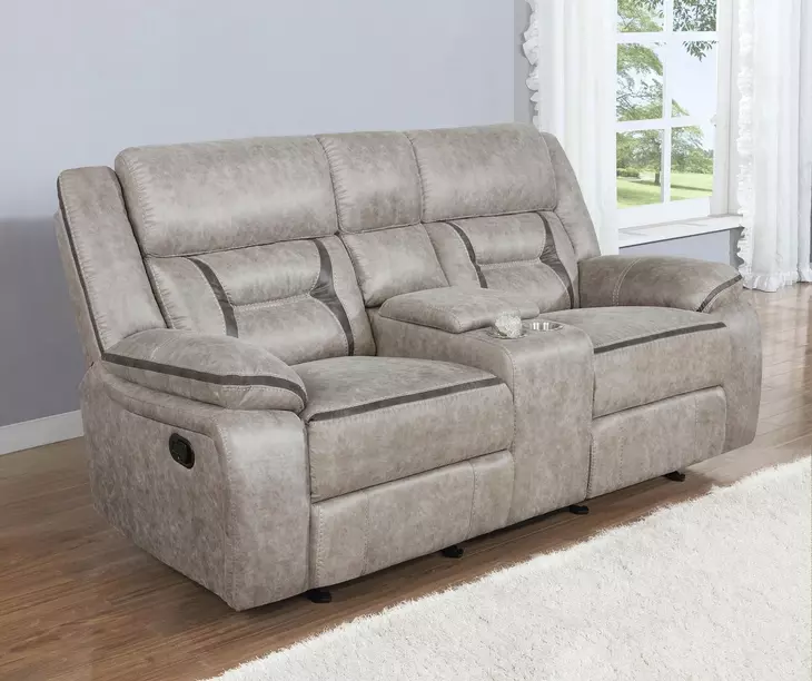 Greer Taupe Glider Reclining Console 77" Loveseat