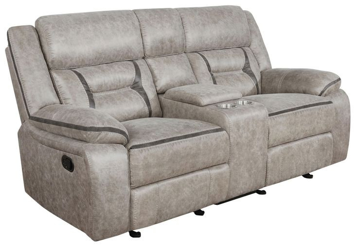 Greer Taupe Glider Reclining Console Loveseat