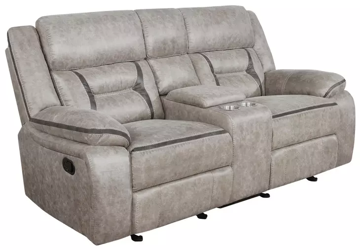 Greer Taupe Glider Reclining Console 77" Loveseat
