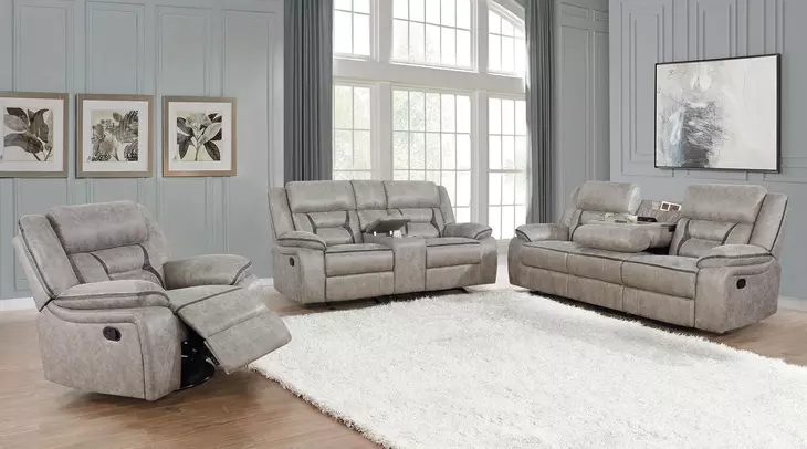 Greer Taupe Glider Reclining Console 77" Loveseat