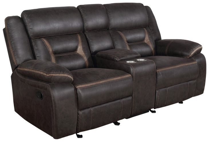 Greer Dark Brown Glider Reclining Console Loveseat