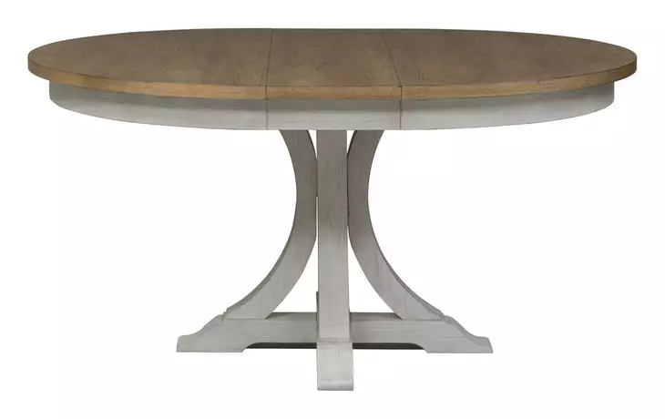 Farmhouse Reimagined Antique White and Chestnut 5 Piece Extendable Pedestal Base Dining Set