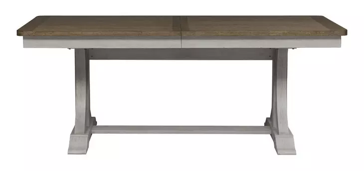 Farmhouse Reimagined Antique White and Chestnut 5 Piece Extendable Trestle Base Dining Set