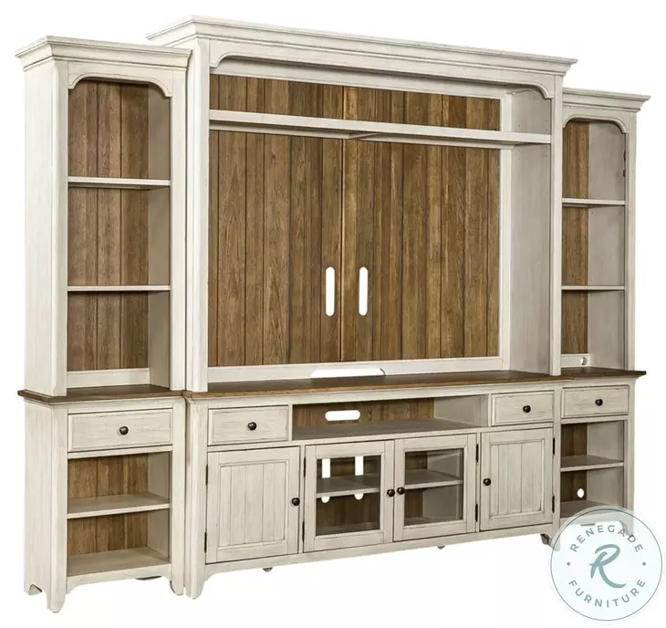 Farmhouse Reimagined Antique White And Chestnut Entertainment Wall