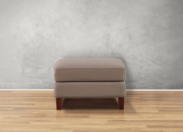 Arden Taupe Leather Upholstered Rectangular Ottoman