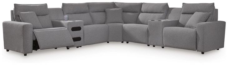 Modmax II Salt and Pepper Performance Fabric 7 Piece Modular Power Reclining Sectional with USB Charging