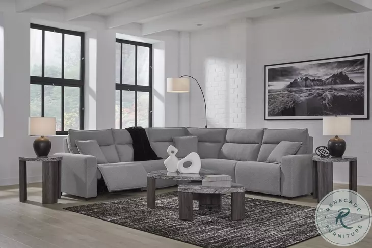 Modmax Salt And Pepper Performance Fabric 5 Piece Power Reclining Sectional