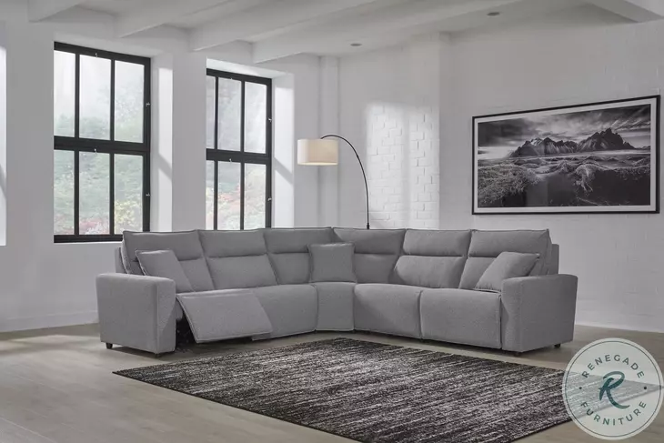 Modmax Salt And Pepper Performance Fabric 5 Piece Power Reclining Sectional