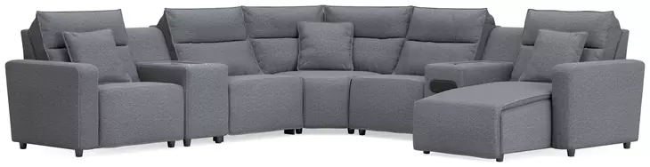ModMax II Salt and Pepper Performance Fabric 7 Piece Modular Power Reclining Sectional with RAF Chaise & USB Charging
