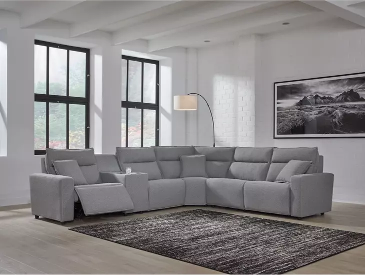 Modmax Salt And Pepper Performance Fabric 6 Piece Reclining Sectional with Console