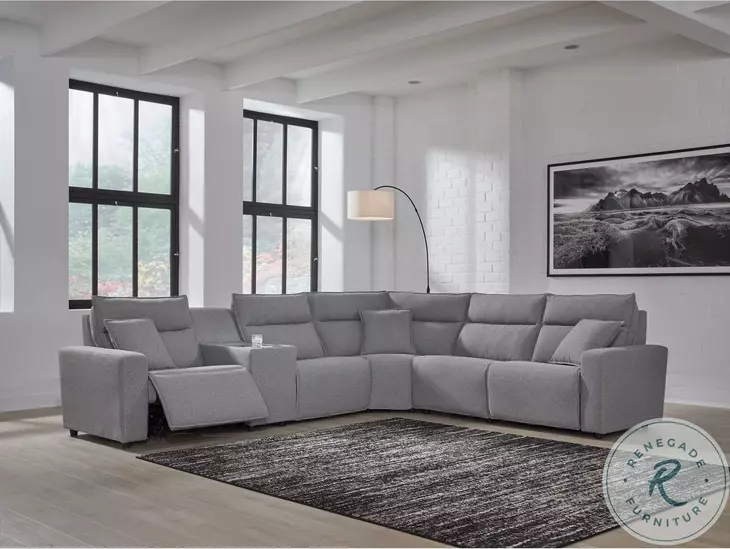 Modmax Salt And Pepper Performance Fabric 6 Piece Reclining Sectional with Console