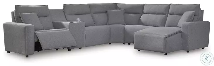 Modmax Salt And Pepper Performance Fabric 6 Piece Power Reclining Sectional with RAF Chaise
