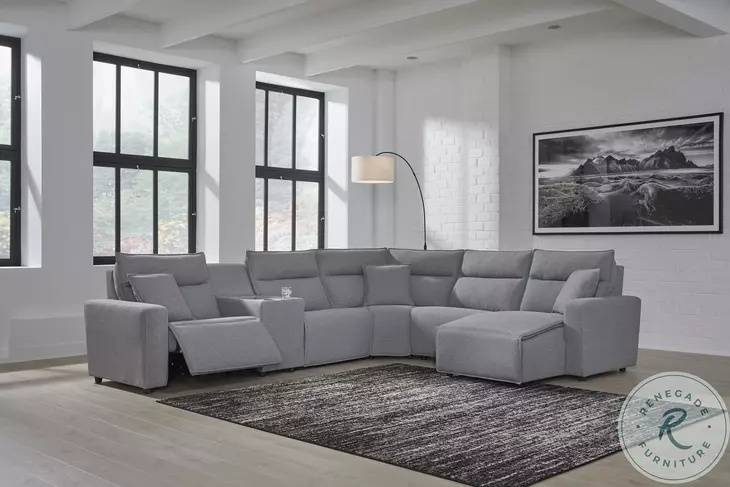 Modmax Salt And Pepper Performance Fabric 6 Piece Power Reclining Sectional with RAF Chaise