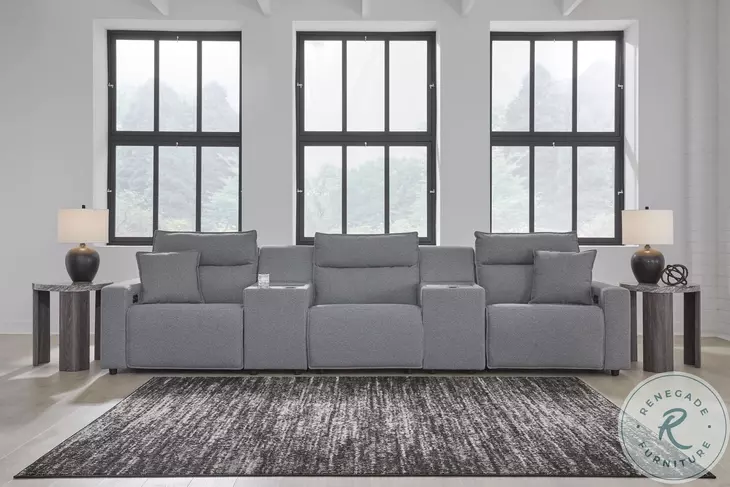 Modmax Salt And Pepper Performance Fabric 5 Piece Power Reclining Sectional with Storage Console