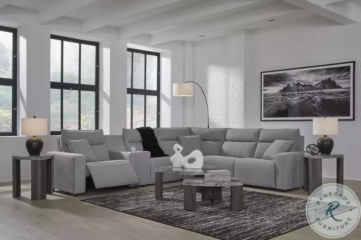 Modmax Salt And Pepper Performance Fabric 6 Piece Power Reclining Sectional