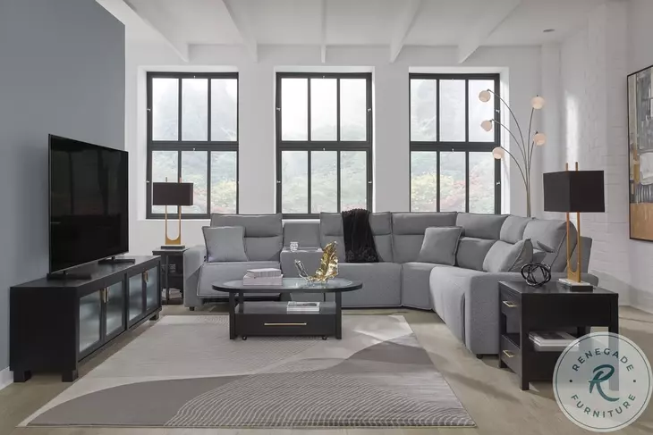 Modmax Salt And Pepper Performance Fabric 6 Piece Power Reclining Sectional