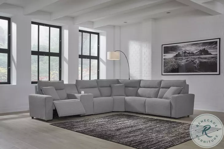 Modmax Salt And Pepper Performance Fabric 6 Piece Power Reclining Sectional