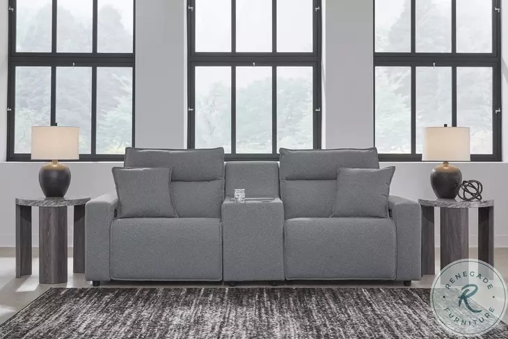 Modmax Salt And Pepper Performance Fabric 3 Piece Power Reclining Sofa Sectional with Storage Console